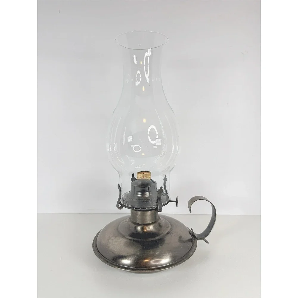 VTG working Metal Oil Lamp Hurricane Glass Shade Kerosene Lantern table‎ decor